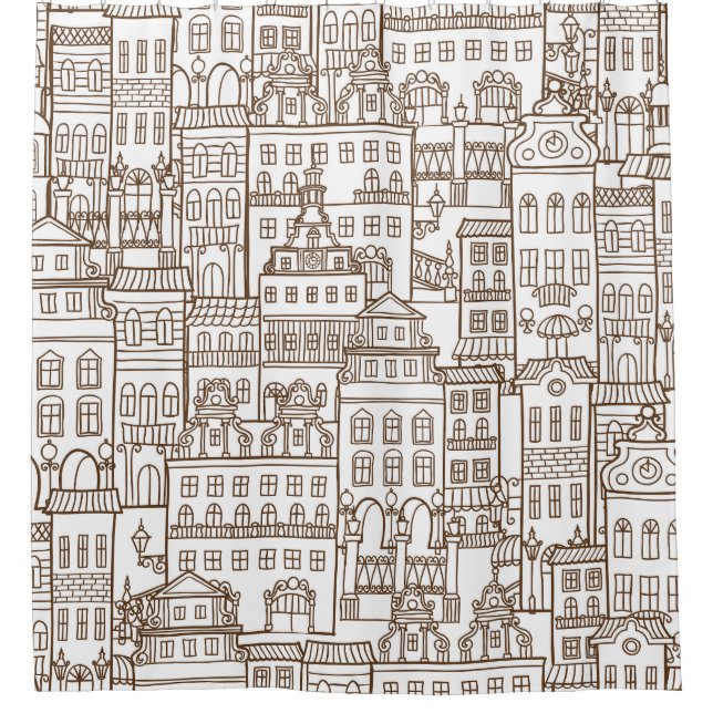 Vintage Houses: Architectural Seamless Pattern. Shower Curtain (Front)