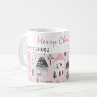 Vintage Houses on Pink Christmas Coffee Mug