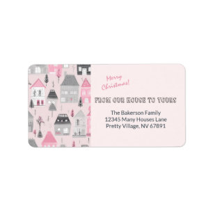 Vintage Houses on Pink Christmas Label