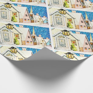 Vintage Houses Storefronts Village Snow Wrapping Paper