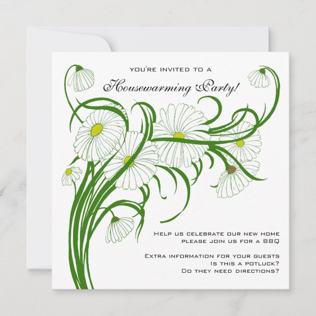 Vintage Housewarming, Gerber Daisy Floral Flowers Invitation (Front)