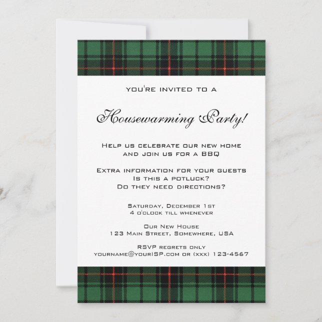 Vintage Housewarming, Tartan Davidson Pattern Invitation (Front)