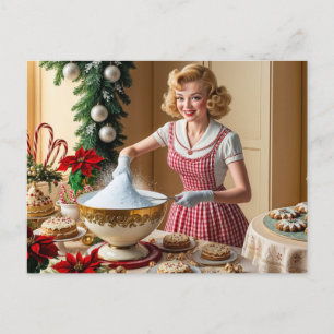 Vintage Housewife Baking Christmas Desserts Holiday Postcard
