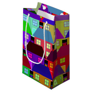 VINTAGE HOUSING RESIDENTIAL COLORFUL HOUSES SMALL GIFT BAG