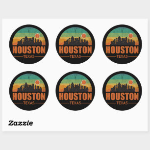 Vintage Houston City Texas Skyline Retro Sunset Classic Round Sticker