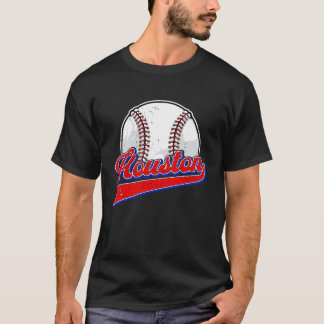 Vintage Houston Cityscape Baseball  Player and Fan T-Shirt
