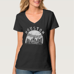Vintage Houston Cityscape Baseball Skyline T-Shirt