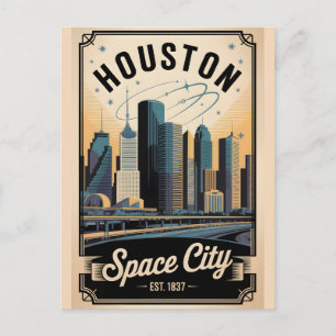 Vintage Houston Texas Space City Retro Travel Postcard