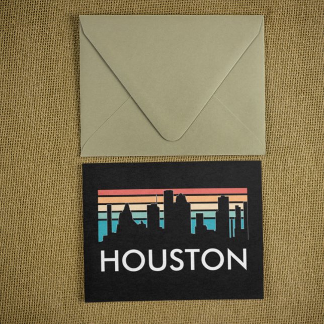 Vintage Houston Texas Sunset Colourful Skyline Postcard (houston sunset retro postcard)