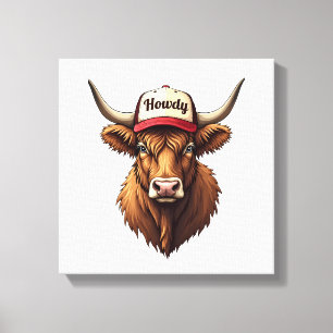Vintage Howdy Highland Cow Western Trucker Hat Sty Canvas Print