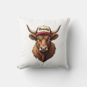 Vintage Howdy Highland Cow Western Trucker Hat Sty Cushion