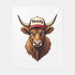 Vintage Howdy Highland Cow Western Trucker Hat Sty Fleece Blanket