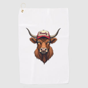 Vintage Howdy Highland Cow Western Trucker Hat Sty Golf Towel