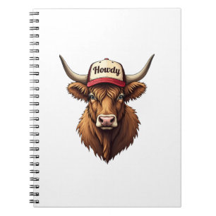 Vintage Howdy Highland Cow Western Trucker Hat Sty Notebook
