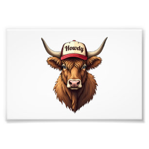 Vintage Howdy Highland Cow Western Trucker Hat Sty Photo Print