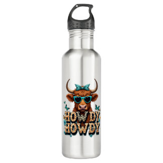 Vintage Howdy Highland Cow with Heart Sunglasses W 710 Ml Water Bottle
