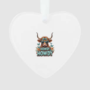 Vintage Howdy Highland Cow with Heart Sunglasses W Ornament