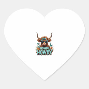 Vintage Howdy Highland Cow with Heart Sunglasses W Sticker