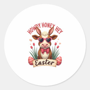 Vintage Howdy Honey Easter Highland Cow Cute Bunny Classic Round Sticker