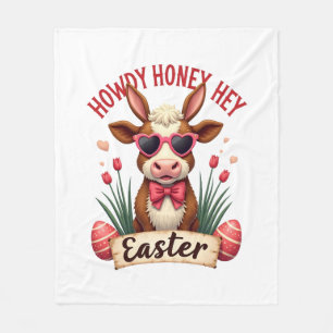 Vintage Howdy Honey Easter Highland Cow Cute Bunny Fleece Blanket