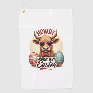 Vintage Howdy Honey Easter Highland Cow Cute Bunny Golf Towel