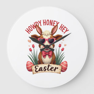 Vintage Howdy Honey Easter Highland Cow Cute Bunny Large Clock