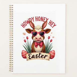 Vintage Howdy Honey Easter Highland Cow Cute Bunny Planner