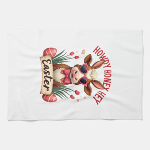 Vintage Howdy Honey Easter Highland Cow Cute Bunny Tea Towel