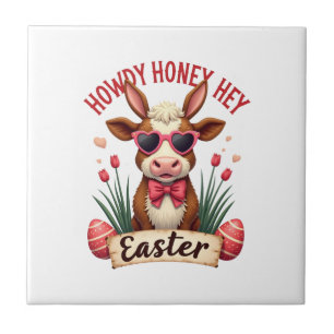 Vintage Howdy Honey Easter Highland Cow Cute Bunny Tile