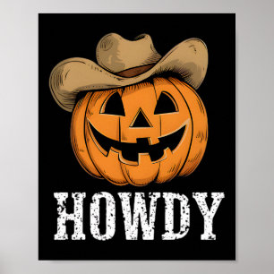 Vintage Howdy Pumpkin Cowboy Western Poster