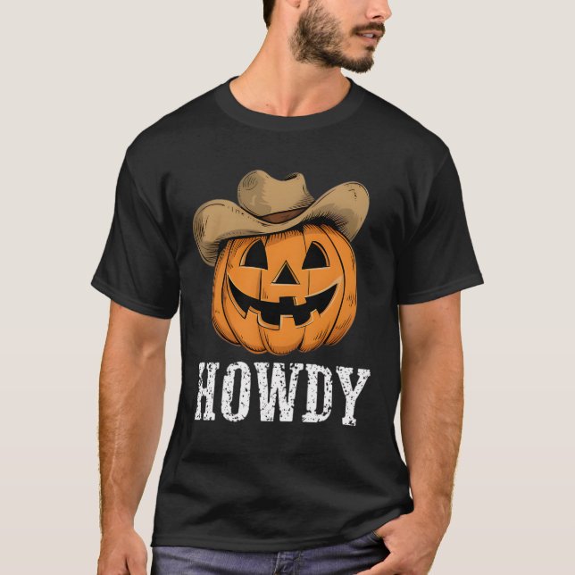 Vintage Howdy Pumpkin Cowboy Western  T-Shirt (Front)