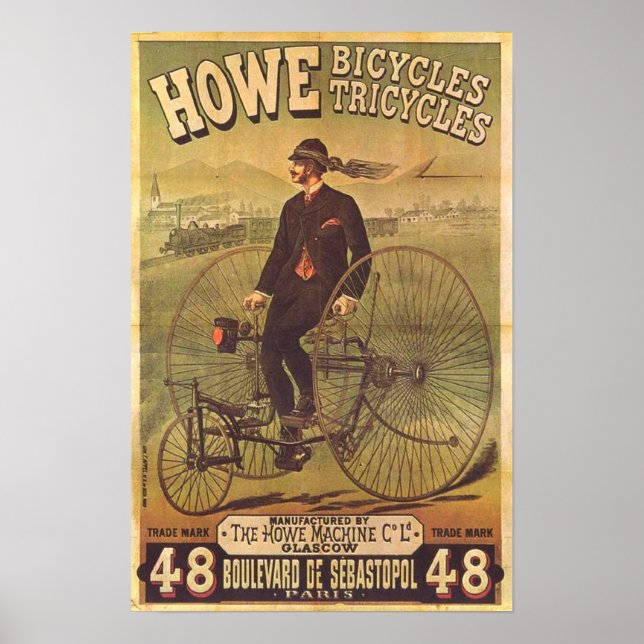 Vintage Howe Bicycles and Tricycles Ad Poster (Front)