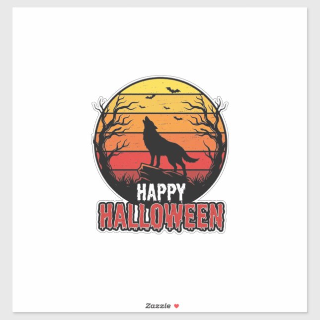 Vintage Howling Wolf Happy Halloween Vector Design (Sheet)