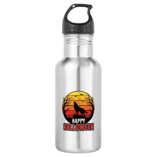 Vintage Howling Wolf Happy Halloween Vector Design 532 Ml Water Bottle