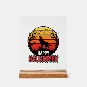 Vintage Howling Wolf Happy Halloween Vector Design Acrylic Sign