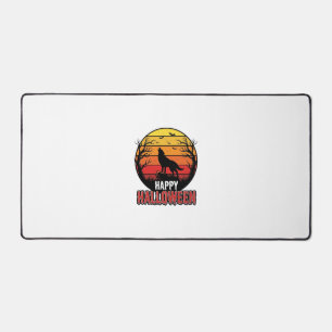 Vintage Howling Wolf Happy Halloween Vector Design Desk Mat
