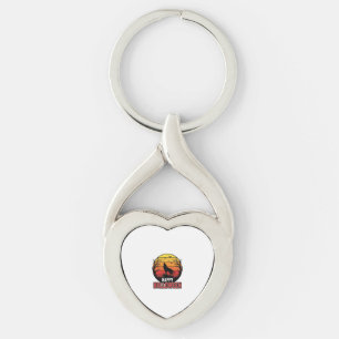 Vintage Howling Wolf Happy Halloween Vector Design Key Ring
