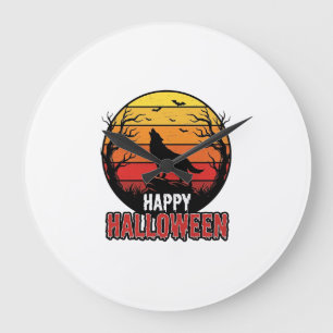 Vintage Howling Wolf Happy Halloween Vector Design Large Clock