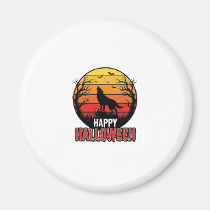 Vintage Howling Wolf Happy Halloween Vector Design Magnet