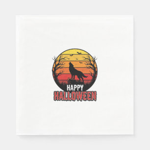 Vintage Howling Wolf Happy Halloween Vector Design Napkin