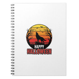 Vintage Howling Wolf Happy Halloween Vector Design Notebook