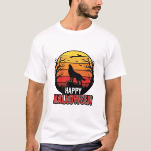 Vintage Howling Wolf Happy Halloween Vector Design T-Shirt