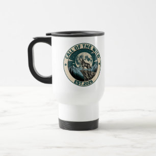 Vintage Howling Wolf Under Full Moon Wilderness Travel Mug
