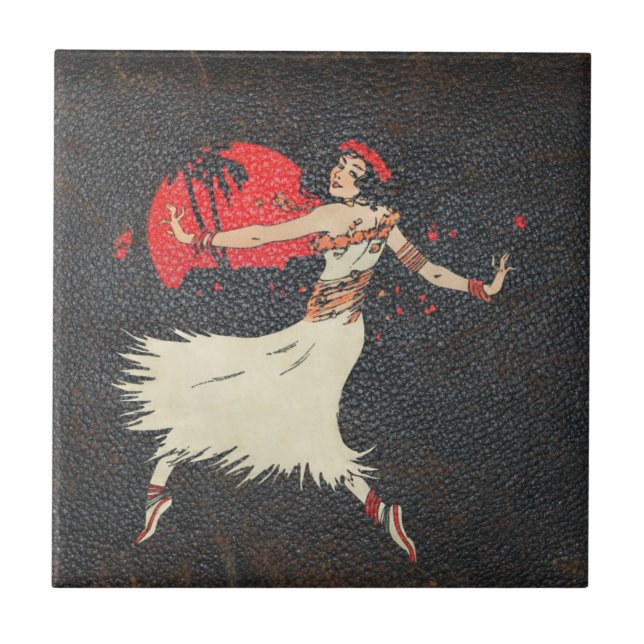 Vintage Hula Dancer | Retro Hawaiian Girl Tile (Front)