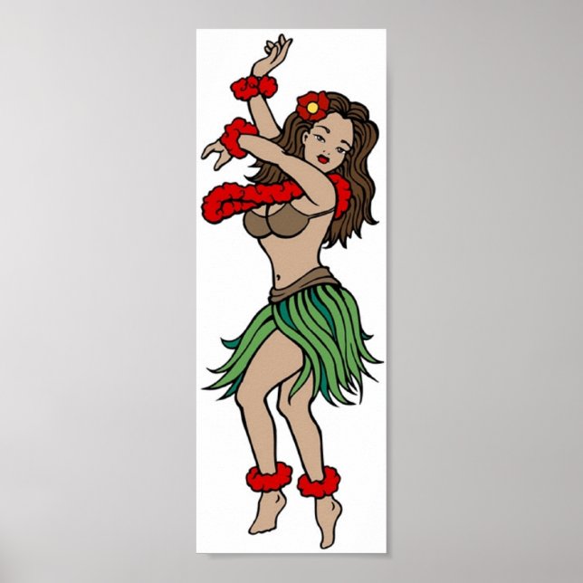 Vintage Hula Hawaiian Girl Tattoo Art Poster (Front)