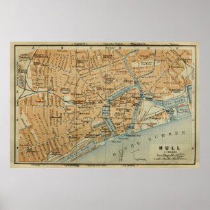 Vintage Hull England Map (1910) Poster