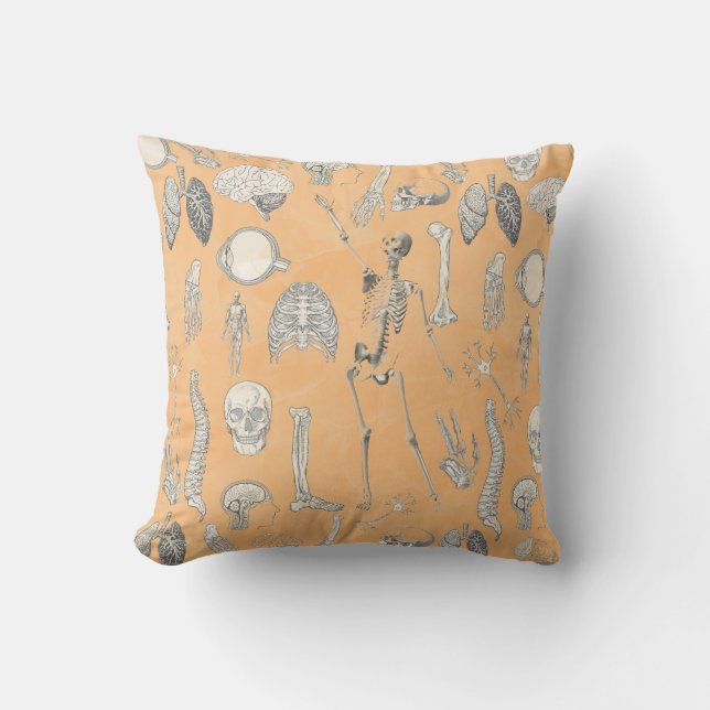 Vintage Human Anatomy Cream Marfil Marble Cushion (Front)
