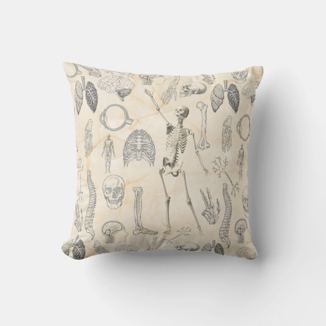 Vintage Human Anatomy Cream Marfil Marble Cushion (Front)