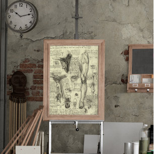 Vintage Human Anatomy Larynx Leg Leonardo da Vinci Poster