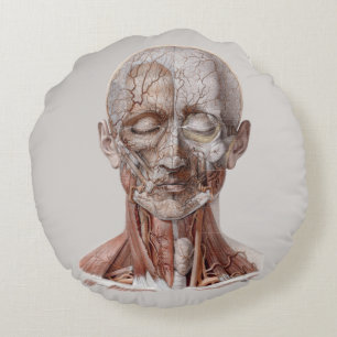 Vintage Human Anatomy Science, Head Throat Nose Round Cushion